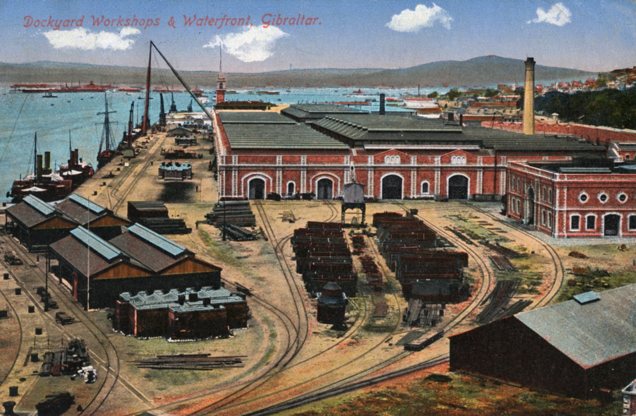 Varvsverkstäder och vattnet, Gibraltar, 1900-talet av Unbekannt
