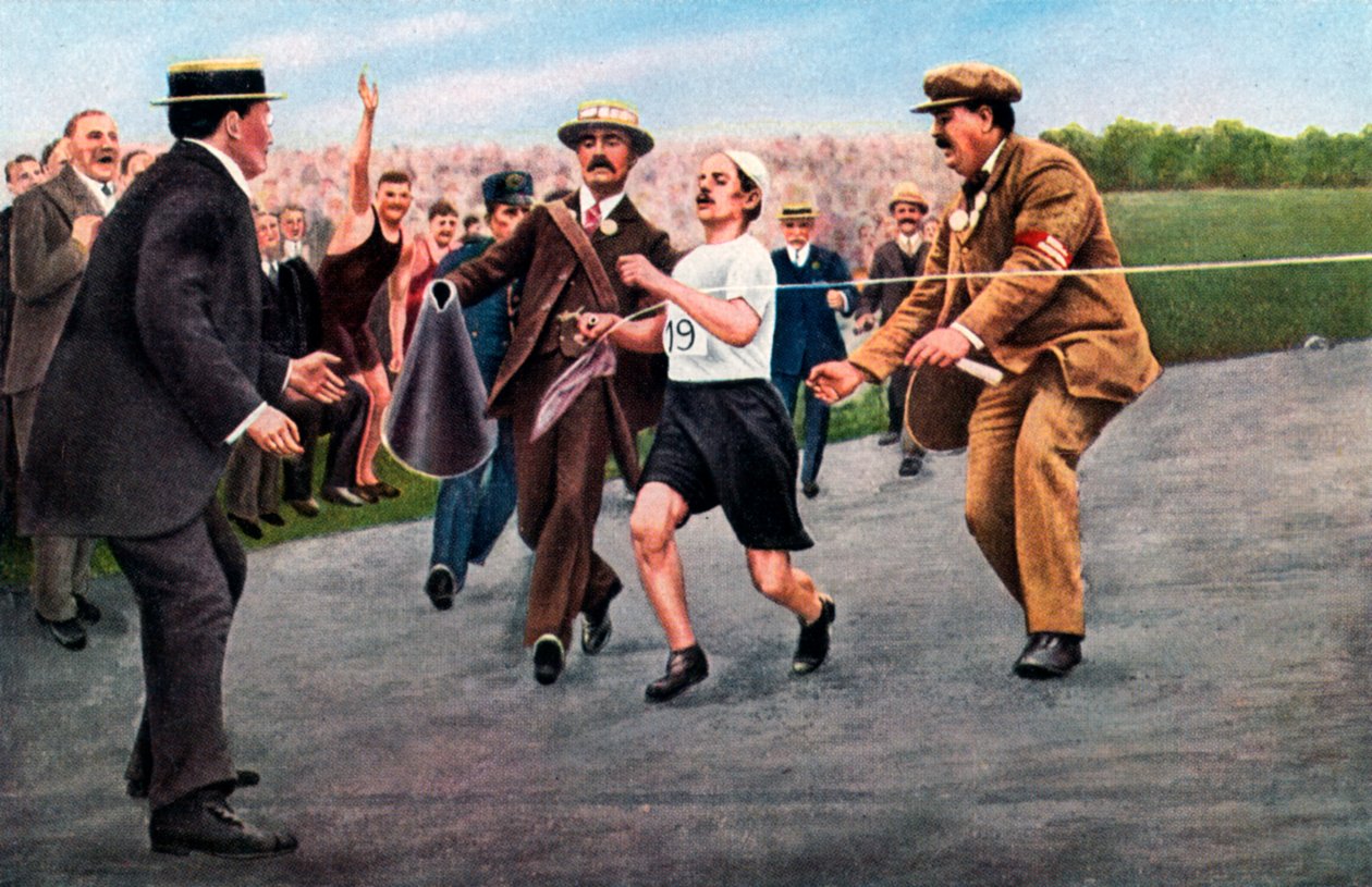 Dorando Pietri avslutade det första moderna olympiska maratonloppet i London 1908 av Unbekannt