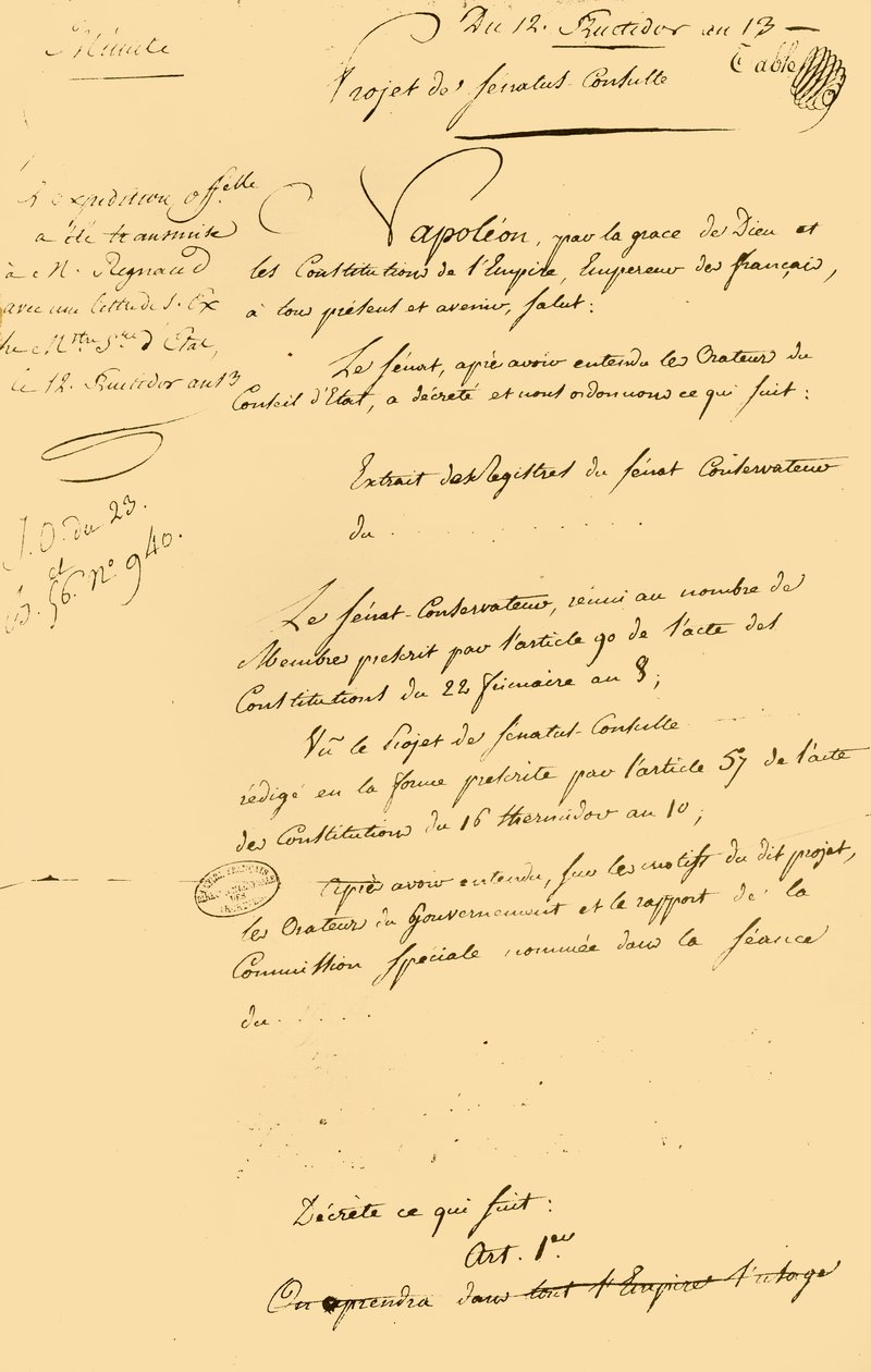 Utkast till...återupprättande av den gregorianska kalendern, 29 augusti 1805, 1921. av Unbekannt