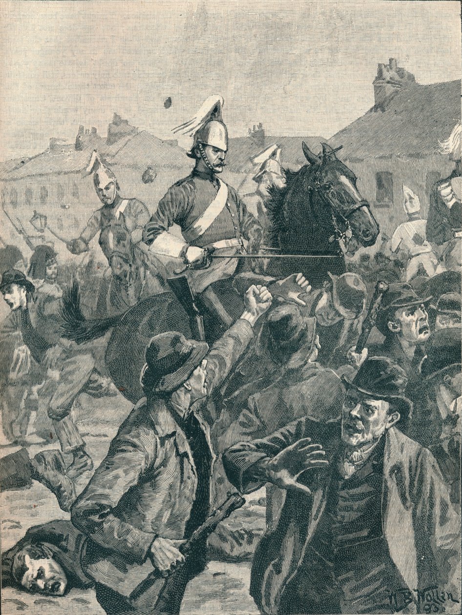 Dragoner och högländare sprider upprorsmakare i Belfast, 1872 1906. av Unbekannt