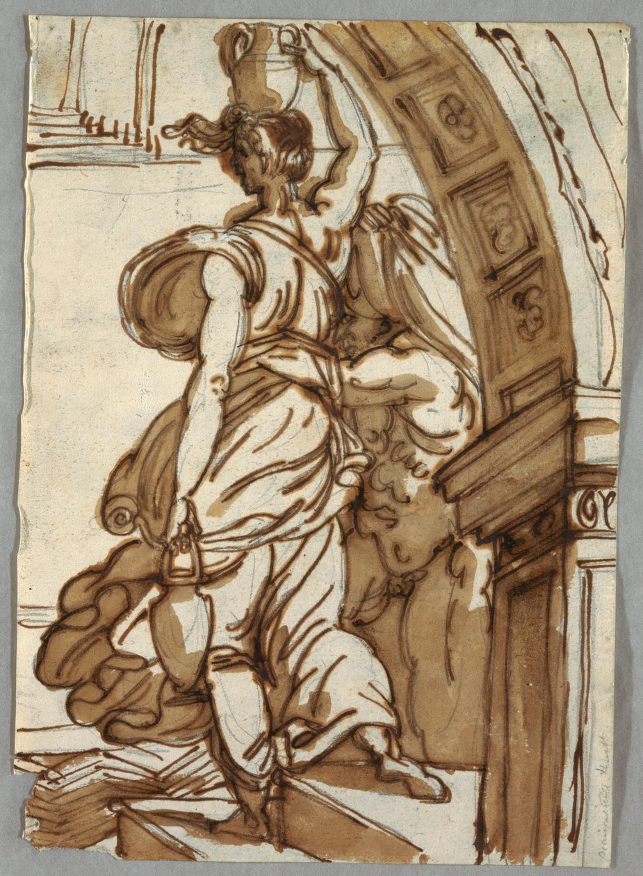 Ritning, Burning of the Borgo, efter Raphael, sent 1700-tal av Unbekannt