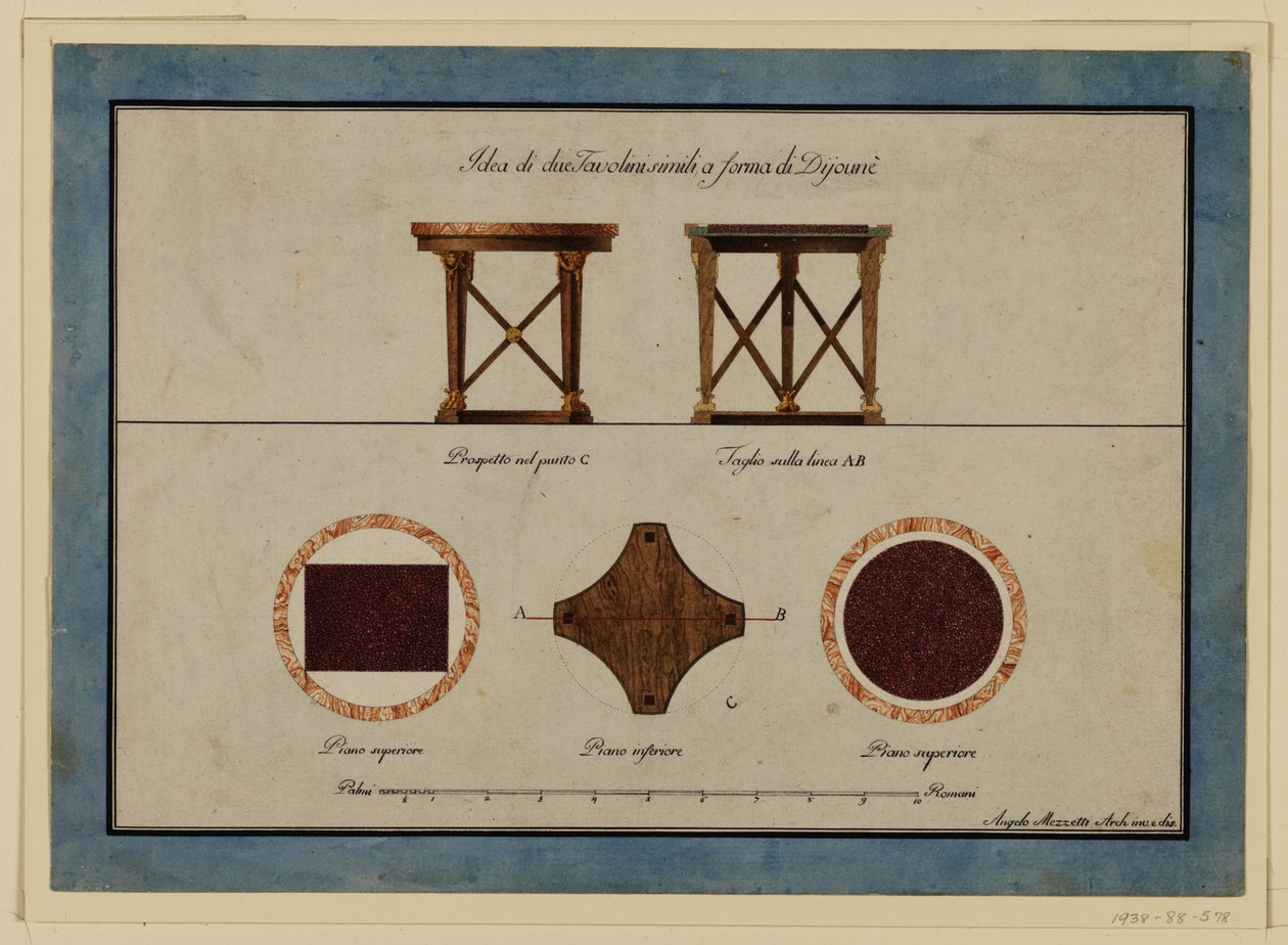Ritning, design för två små frukostbord, tidigt 1800 -tal av Unbekannt