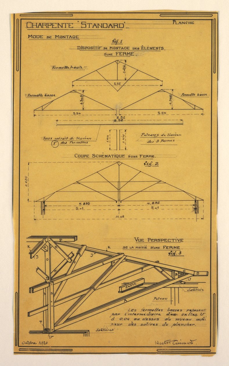 Ritning, design för ett massdriftshus designat av Hector Guimard, Framing Construction av Unbekannt