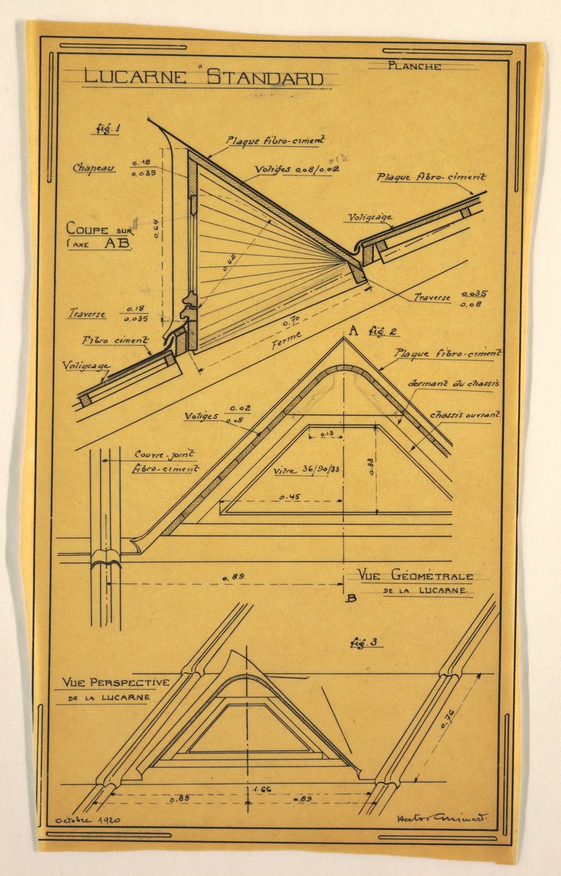 Ritning, design för ett massdriftshus ritat av Hector Guimard, Skylight Construction, oktober 1920 av Unbekannt
