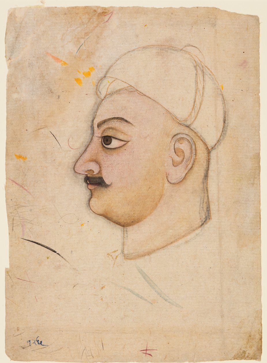 Teckning av ett manshuvud med en ovanlig turban, ca. 1780. av Unbekannt