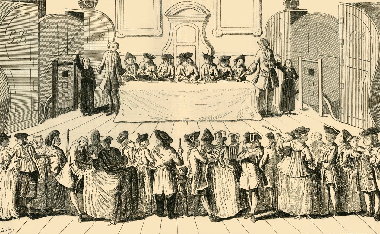 Draning av statens lotteri i Guildhall, 1751, c1872. av Unbekannt