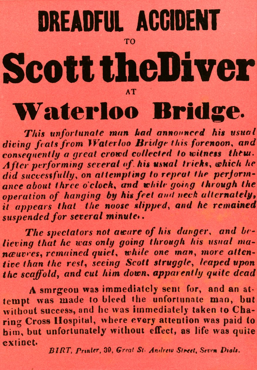 En fruktansvärd olycka med dykaren Scott vid Waterloo Bridge, 1841, 1948. av Unbekannt