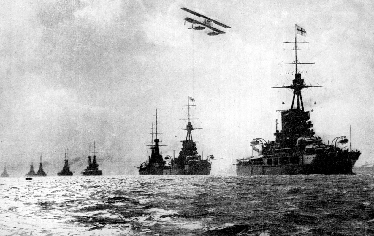Dreadnoughts och vattenplan, British Grand Fleet, Nordsjön, första världskriget, 1914 av Unbekannt