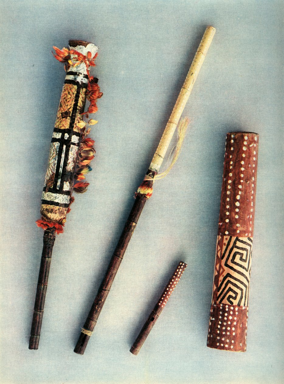 Trum- och blåsinstrument från stammen Baniva-indianer, Venezuela., 1948 av Unbekannt