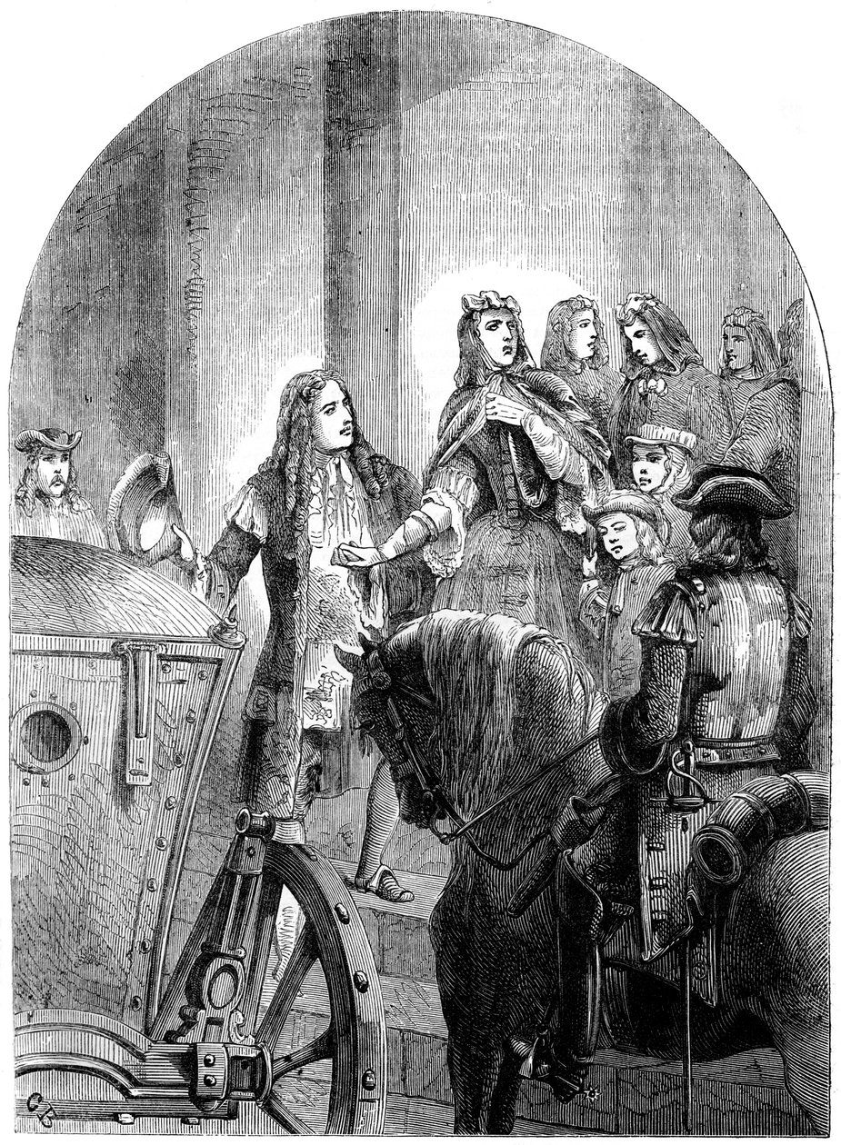 Hertiginnan av Savoyen och hennes barn lämnar Turin, 1800-talet av Unbekannt