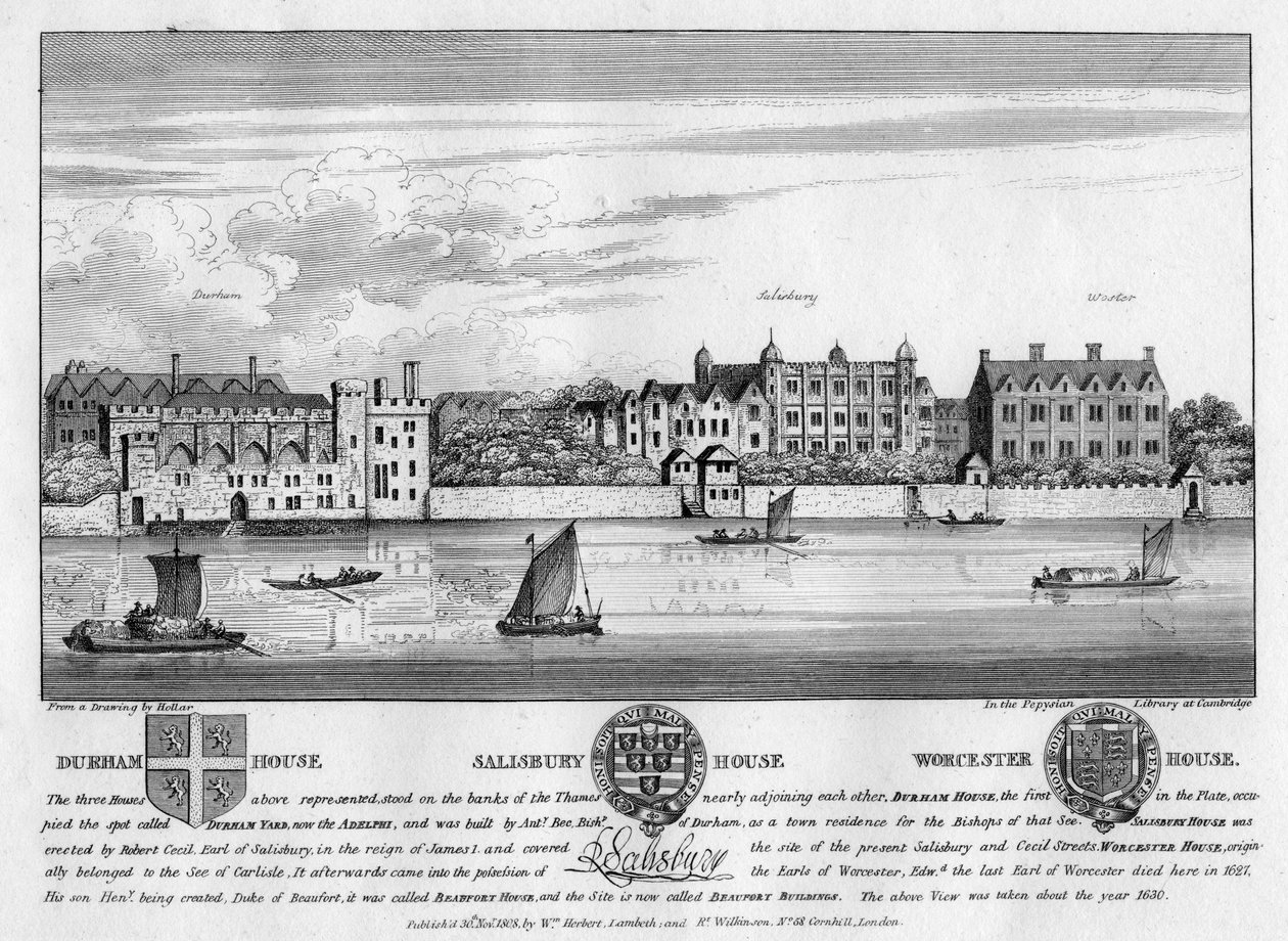 Durham House, Salisbury House och Worcester House, London, c1630 1808 av Unbekannt
