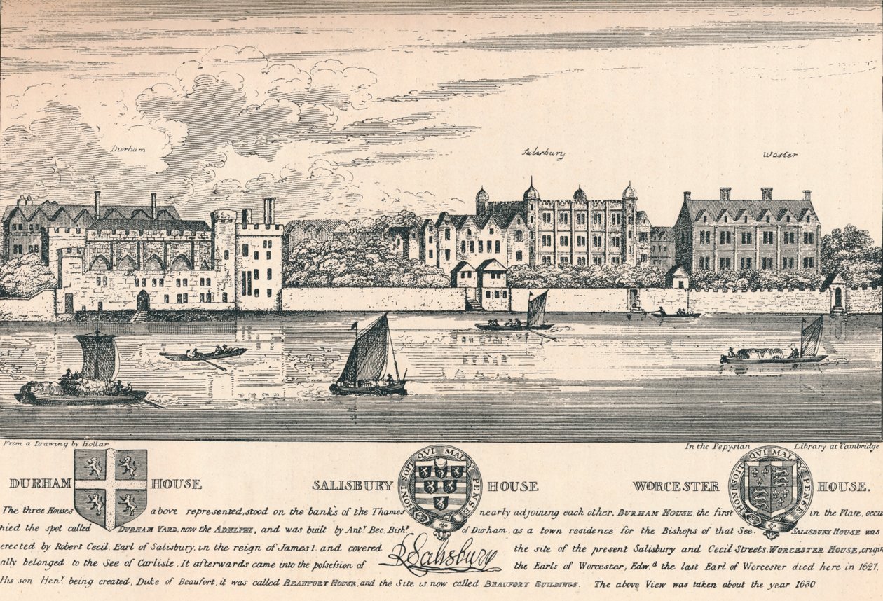 Durham House, Salisbury House och Worcester House, London, c1808 1903 av Unbekannt