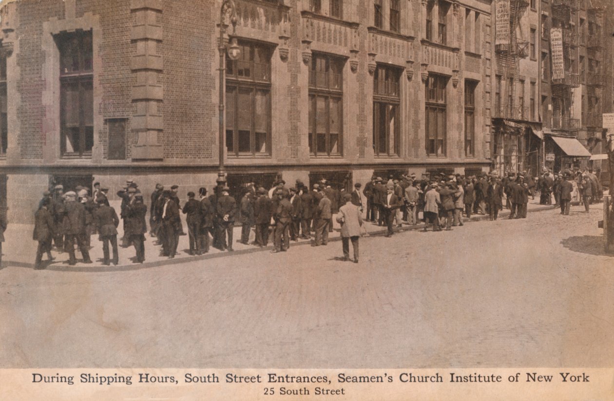 Under leveranstid, South Street Entrances, Seamens Church Institute of New York, c1888. av Unbekannt