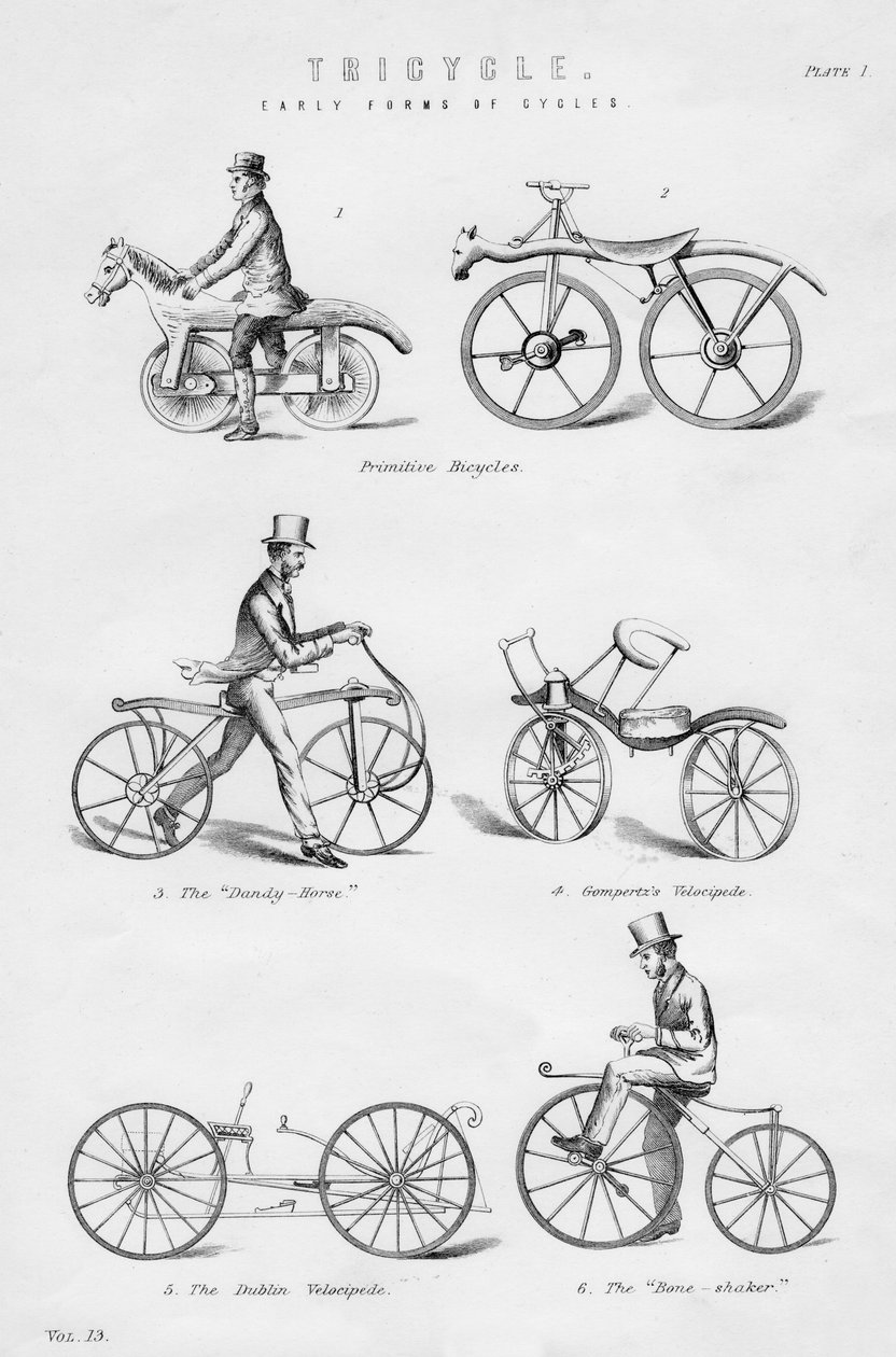 Tidiga former av cykler, 1800- eller 1900-talet av Unbekannt