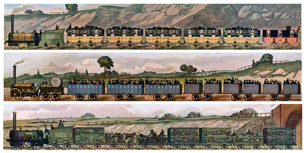 Tidiga järnvägsbussar, Liverpool och Manchester Railway, England, 1831, c1900-1920 av Unbekannt