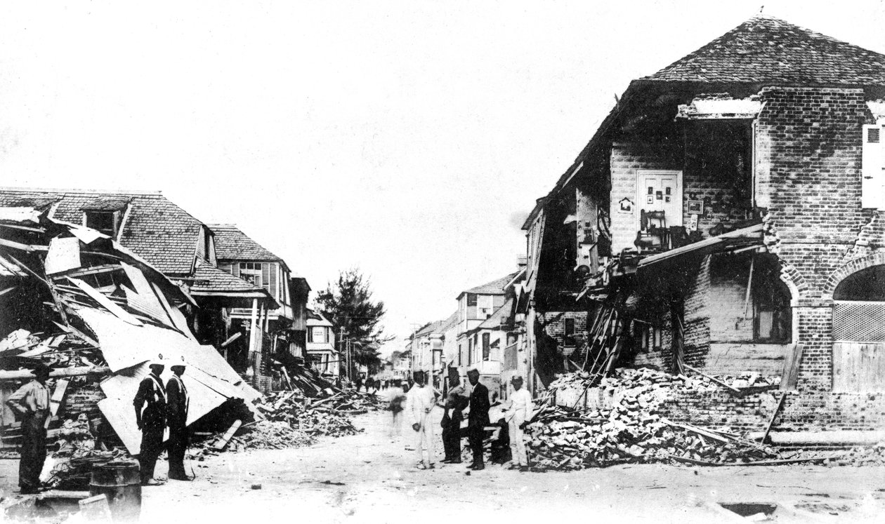 Jordbävningsskador, Duke Street, Kingston, Jamaica, 1907 av Unbekannt