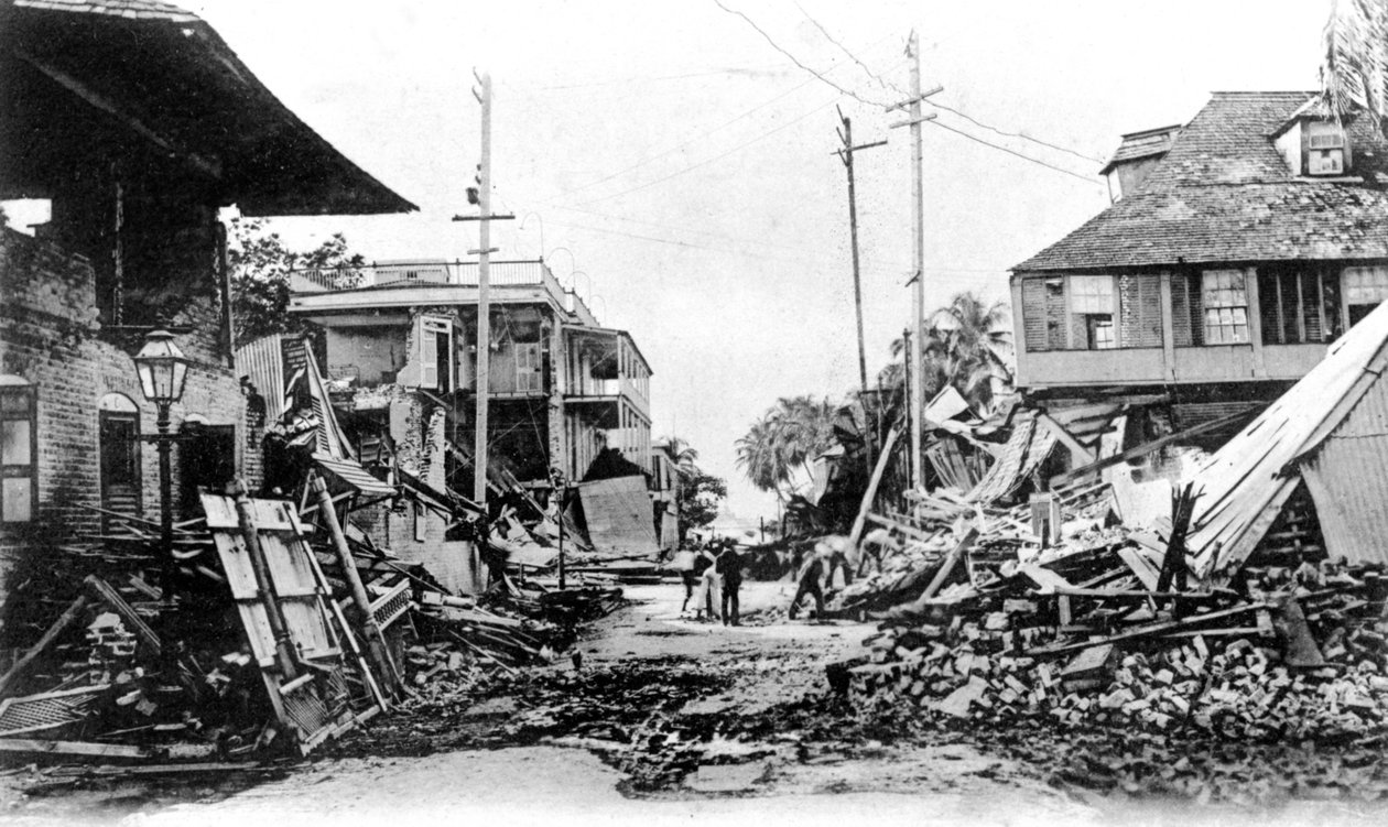 Jordbävningsskador, King Street och Harbour Street, Kingston, Jamaica, 1907 av Unbekannt