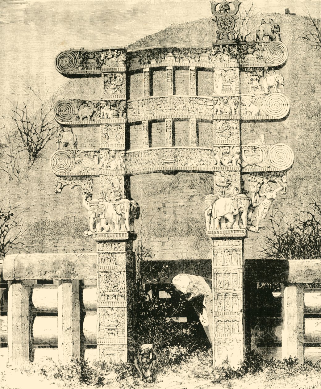 Östra porten till den stora stupan i Sanchi, 1890. av Unbekannt