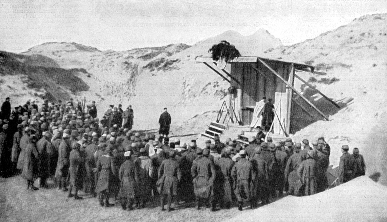 Påskmässa i sanddynerna på Belgiens stränder vid Nordsjön, första världskriget, 1915 av Unbekannt