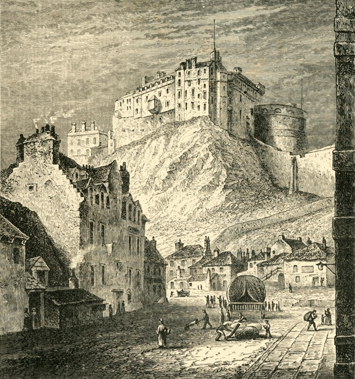 Edinburgh Castle, från Kings Mews, 1825, 1890. av Unbekannt