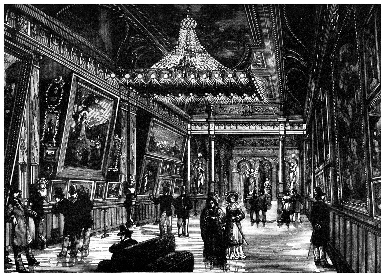 Edisons glödlampor lyser upp ett konstgalleri i New York, 1882 1956 av Unbekannt
