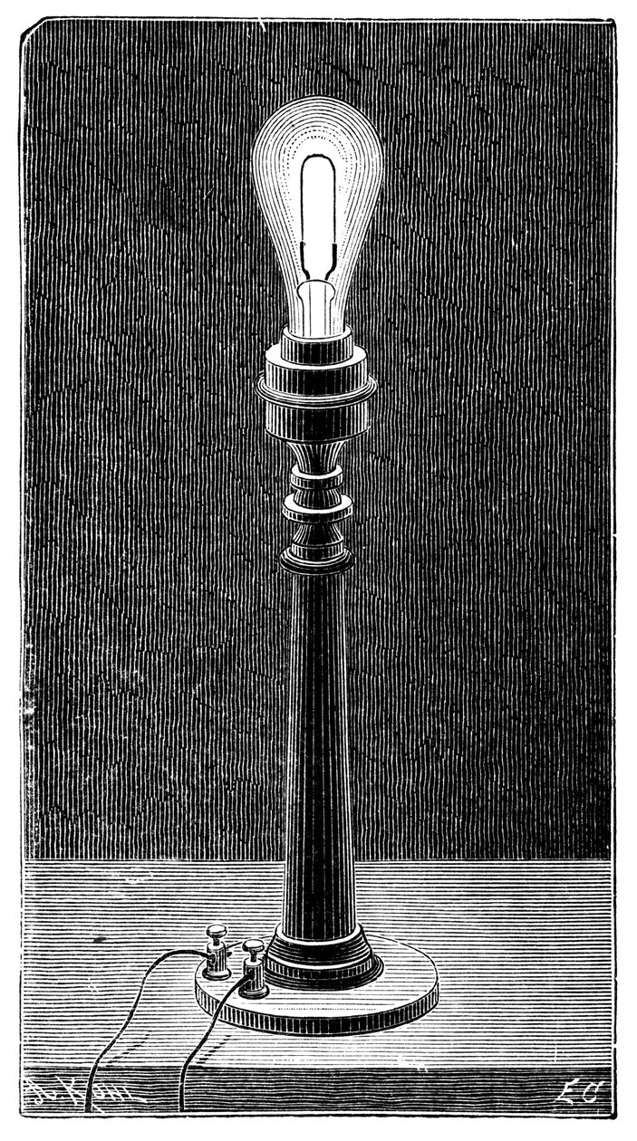 Edisons glödlampsglob i en bordslampa, 1891 av Unbekannt