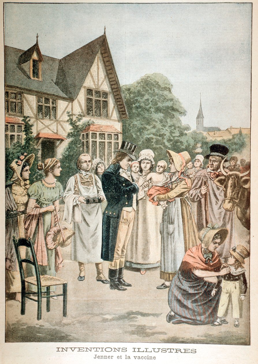Edward Jenner 1749-1823 engelsk läkare, vaccinerande barn med kokopporserum, 1901 av Unbekannt