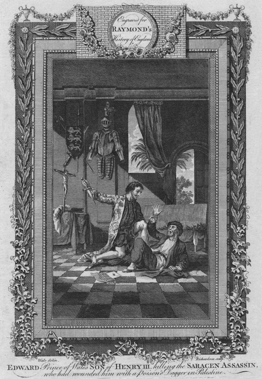 Edward, prins av Wales, son till Henrik III, dödade den saracenska mördaren, c1787 av Unbekannt