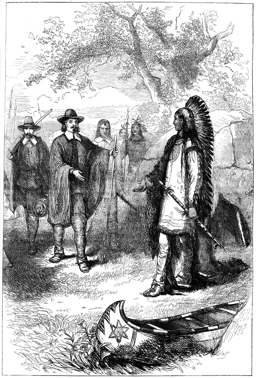 Edward Winslows besök i Massasoit, 1600-talet c1880 av Unbekannt