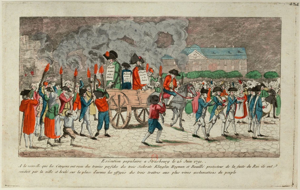 Bildbränning av Klinlin, Heymann och Bouille den 25 juni 1791 i Strasbourg 1791. av Unbekannt