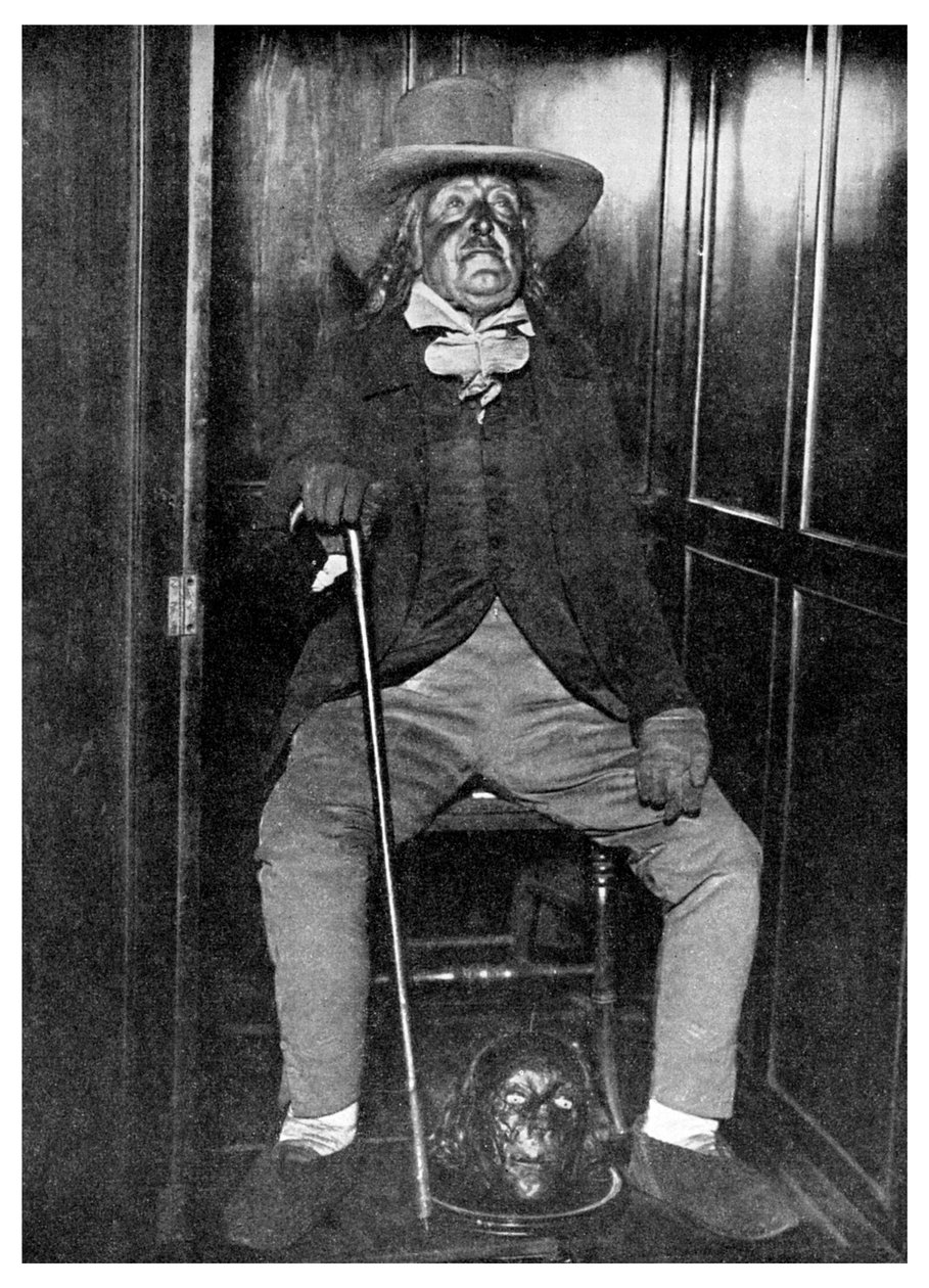 Bild av Jeremy Bentham med hans balsamerade huvud, University College, London, 1956 av Unbekannt