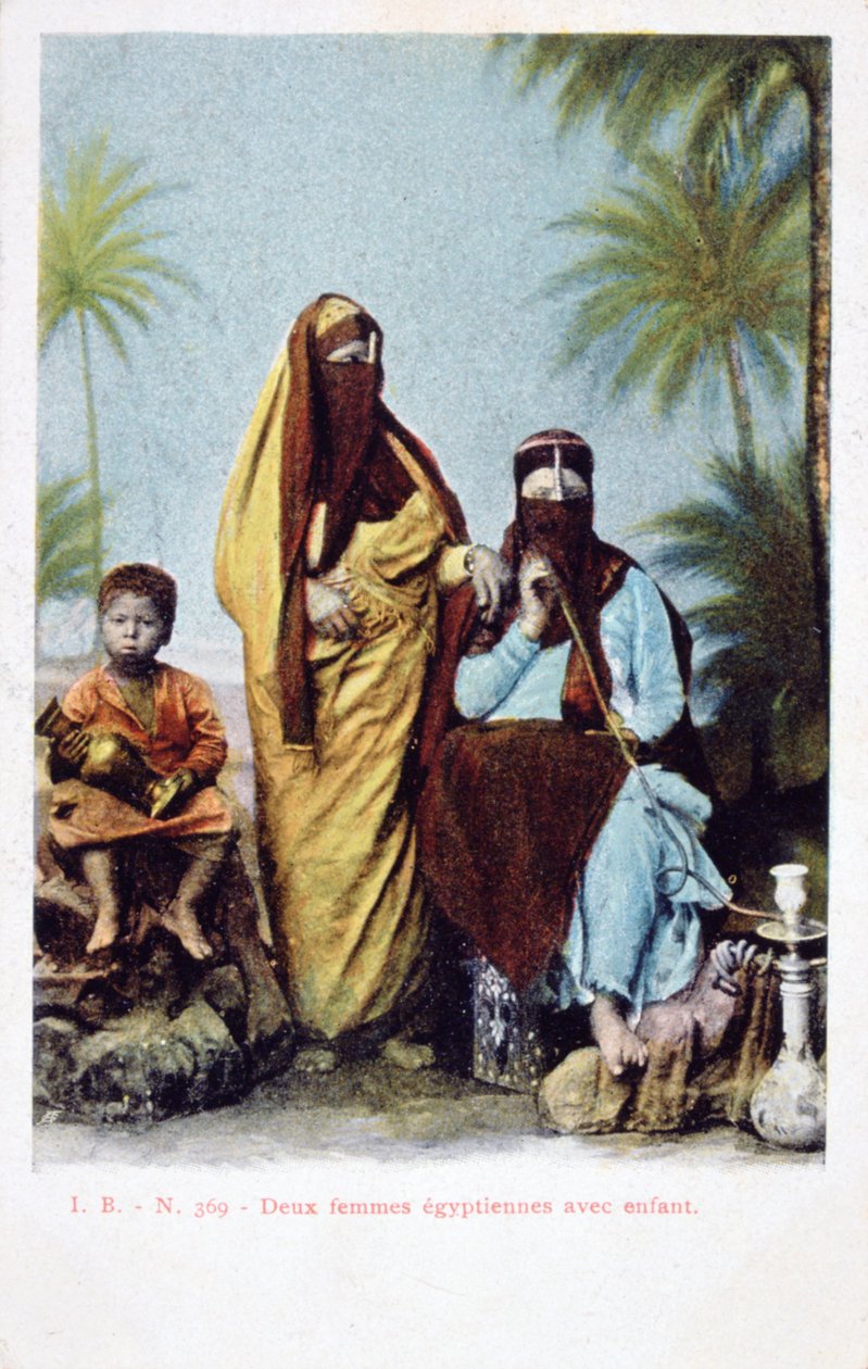 Egyptiska kvinnor och barn, vintage franskt vykort, c1900 av Unbekannt