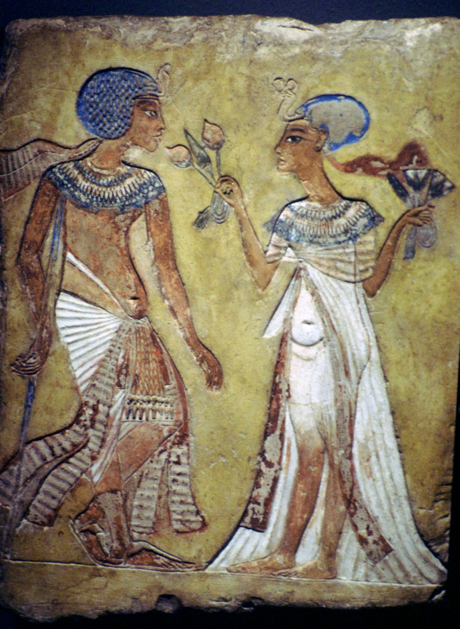 Egyptisk målning av en ung man och kvinna av Unbekannt