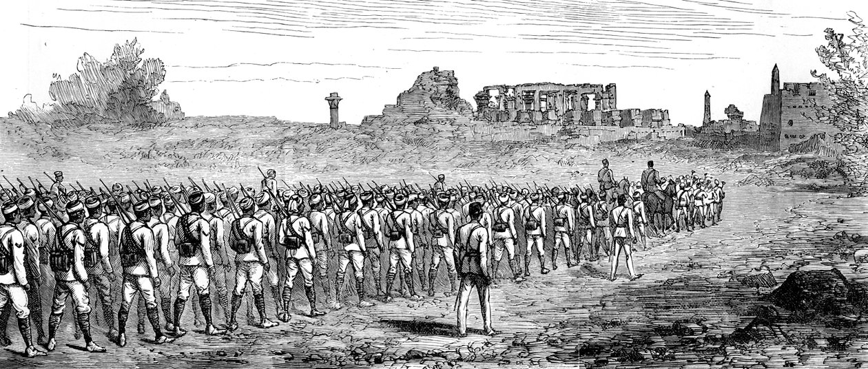 Egyptiska trupper vid Karnak, Egypten 1889 av Unbekannt