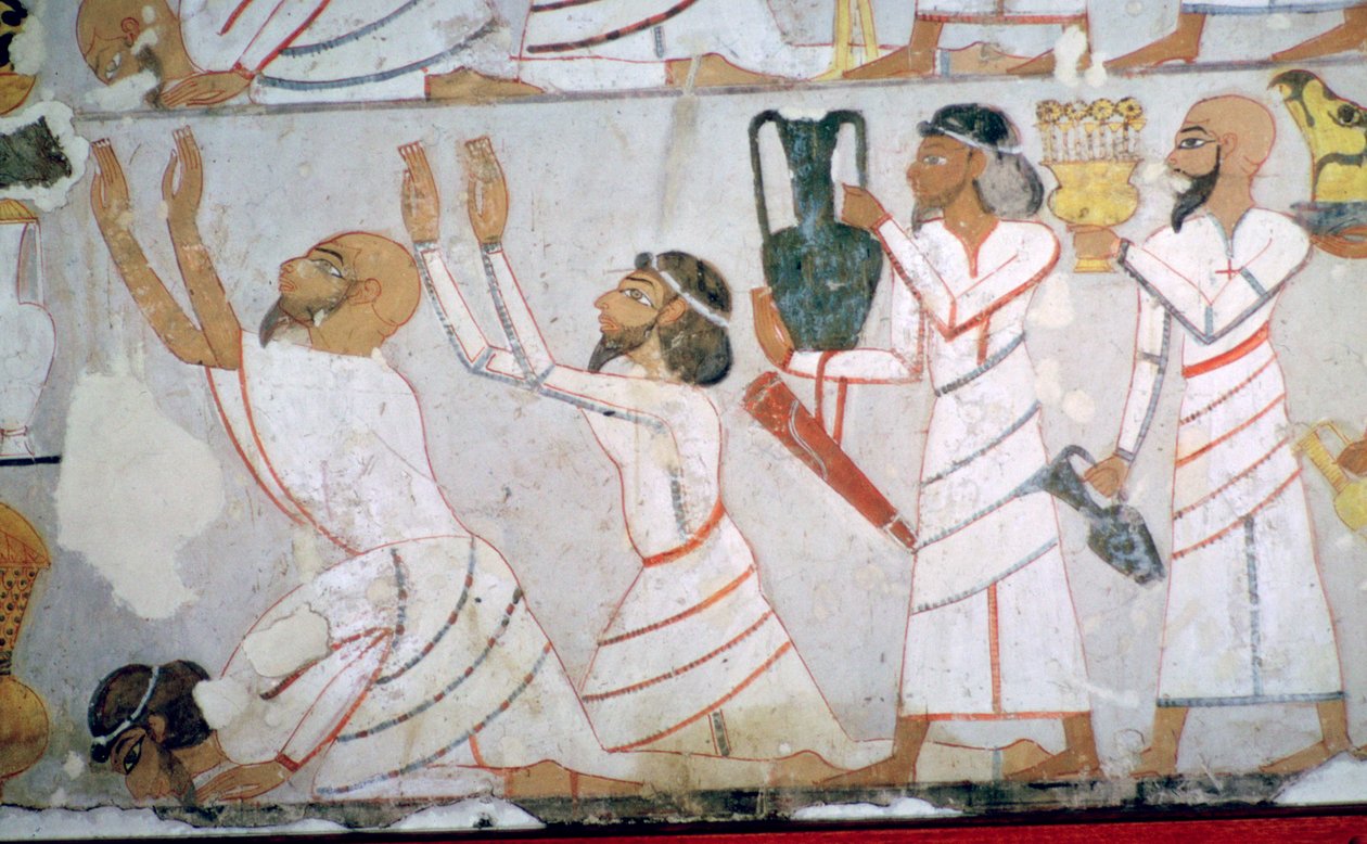 Egyptisk väggmålning som visar presentationen av hyllning av semitiska sändebud av Unbekannt