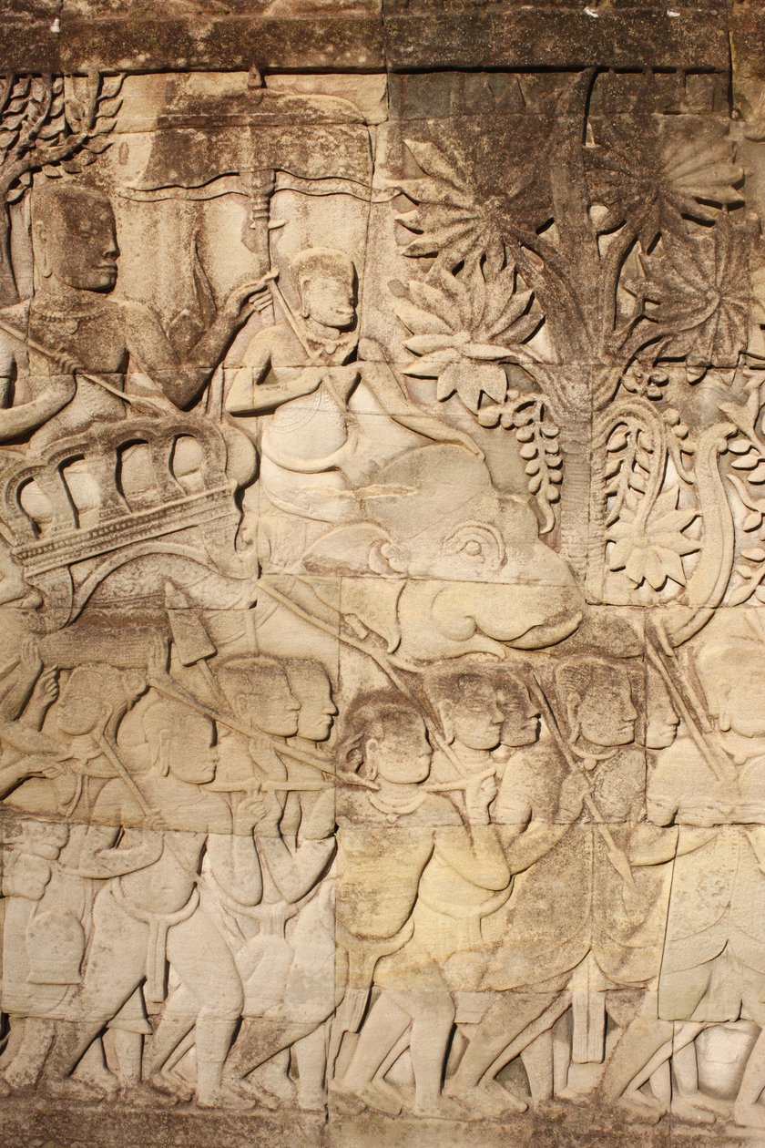 Elefanter och krigareReliefskulptur på East Outer Gallery i Bayon, Siem Reap, Kambodja av Unbekannt