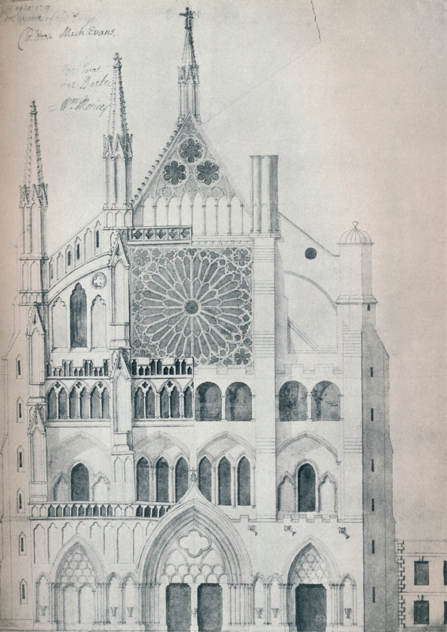 Höjd av North Transept, Westminster Abbey, visar utskärning med Wrens Schema för restaurering av Unbekannt