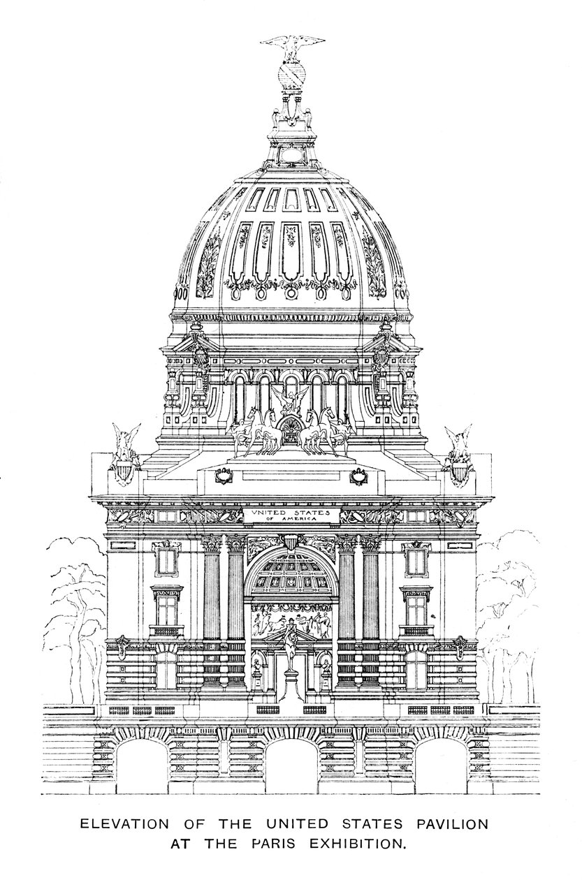 Förhöjning av USA:s paviljong vid Parisutställningen, 1900 av Unbekannt