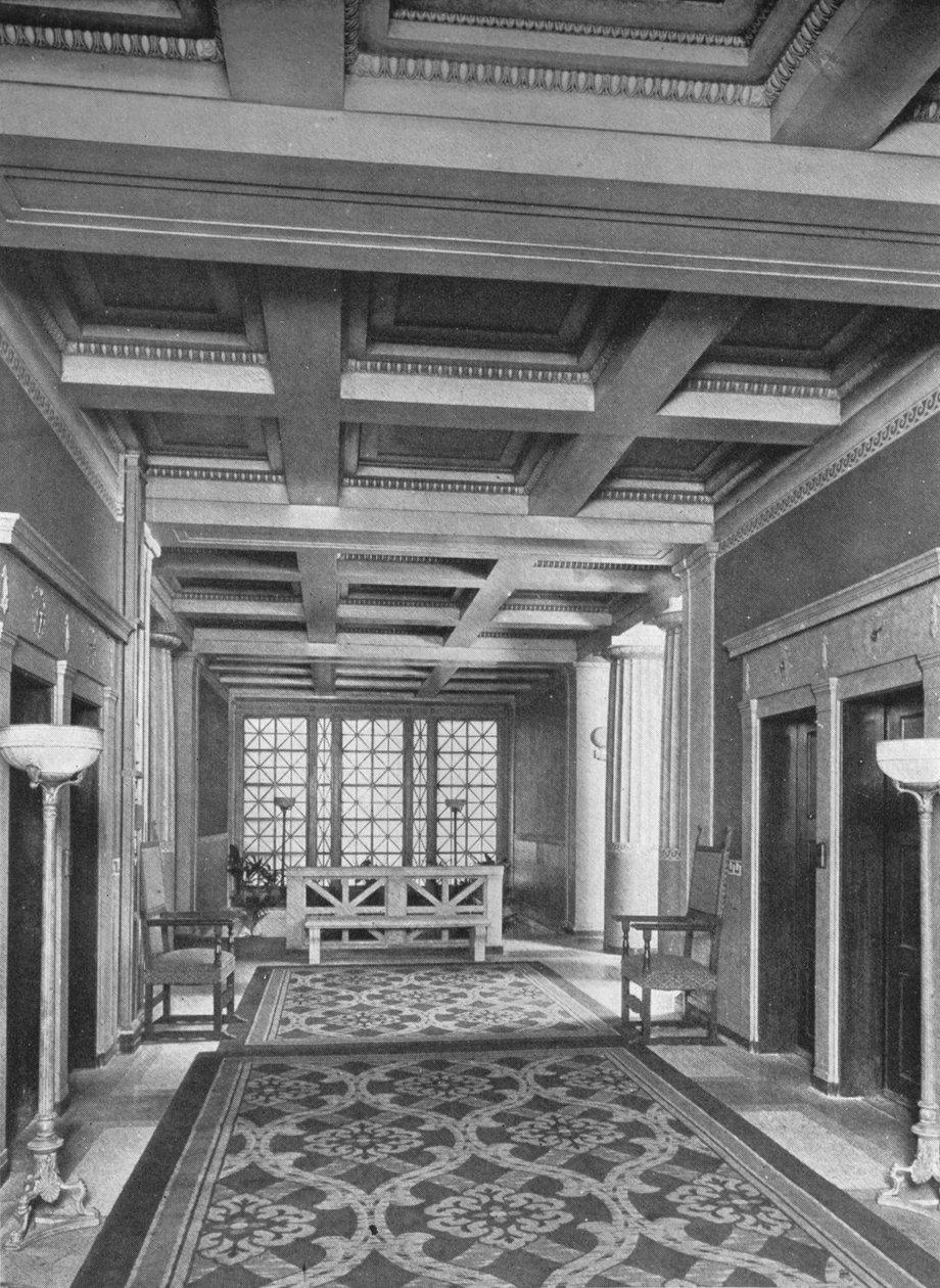 Hisslobby, första våningen, Fraternity Clubs Building, New York City, 1924 av Unbekannt