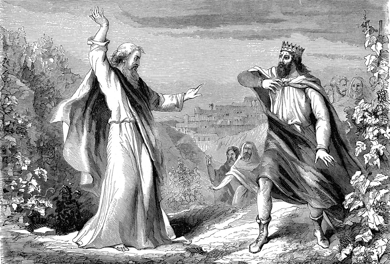 Elia, Gamla testamentets profet. fördömer Ahab, Israels avgudadyrkand kung, i Nabots vingård av Unbekannt