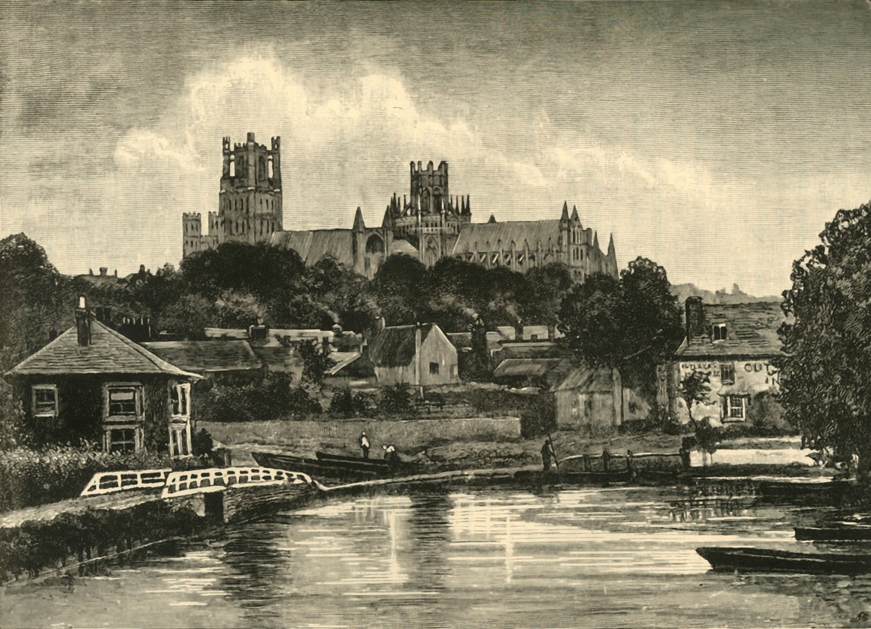 Ely-katedralen, från järnvägsbron, 1898. av Unbekannt