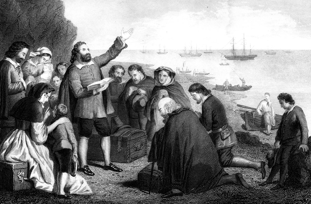 Pilgrimsfädernas ombordstigning, 1620 av Unbekannt