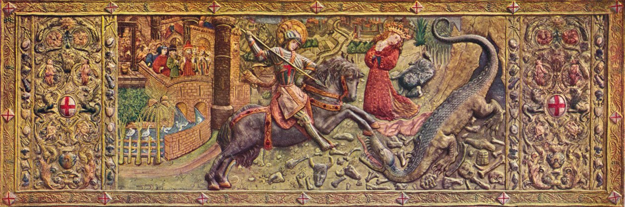 Broderad främre altartavla av Saint George, från Palau de la Generalitat, c1400-talet av Unbekannt