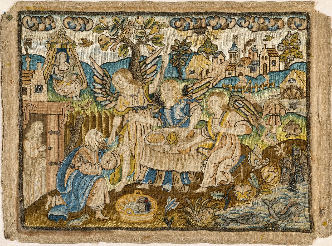 Broderad bild: Abraham underhållande änglarna, 1600-talets andra hälft av Unbekannt