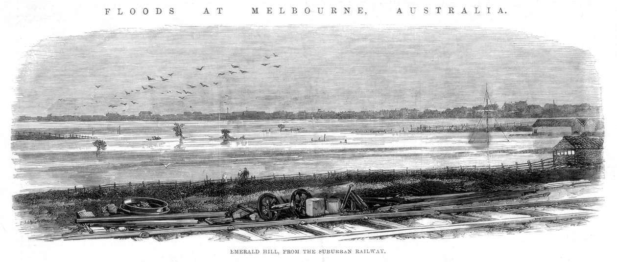 Emerald Hill, från Suburban Railway - Översvämningar i Melbourne, Australien, 1864 av Unbekannt