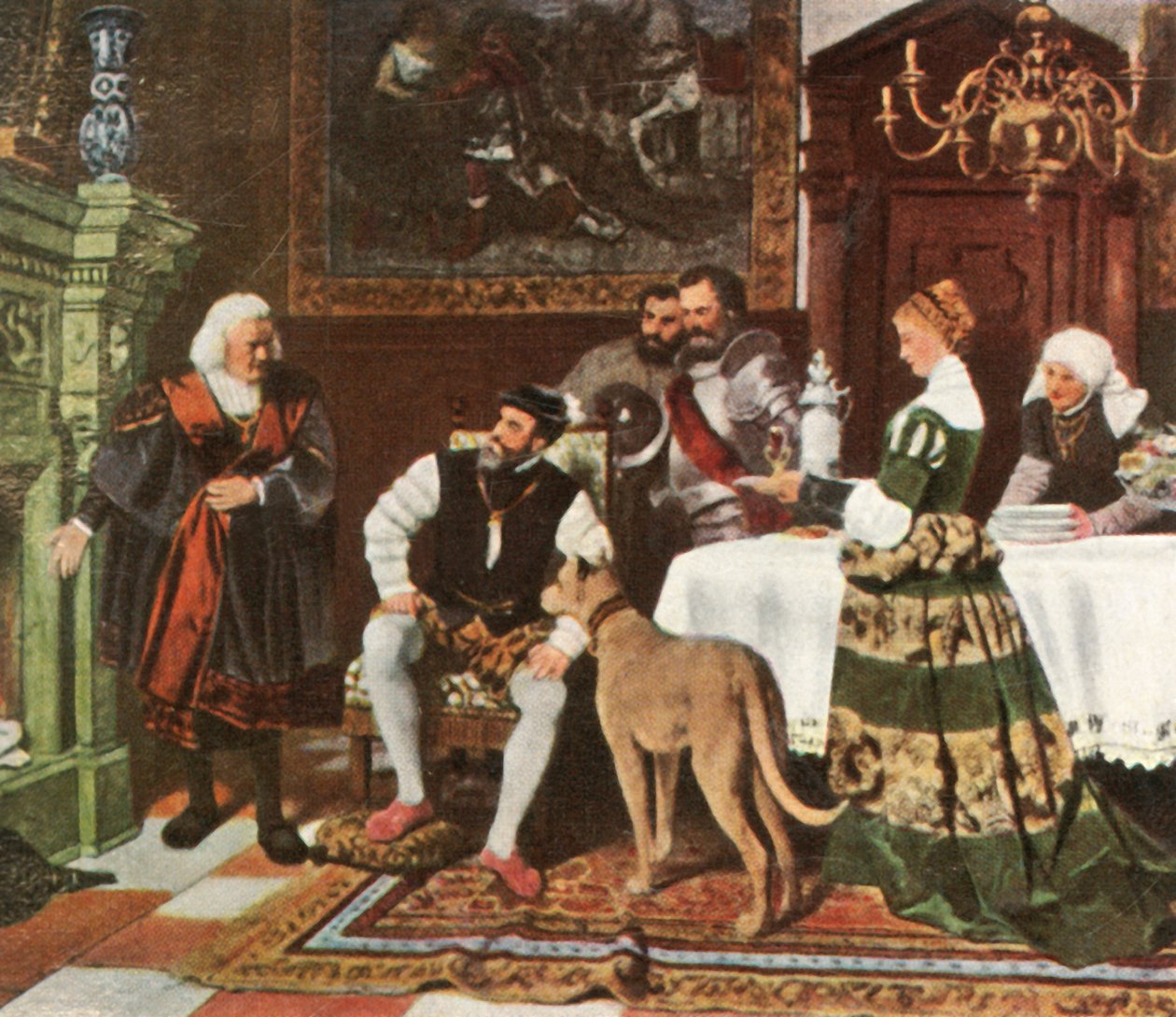 Kejsar Karl V med Fuggers i Augsburg, 1530, 1936. av Unbekannt
