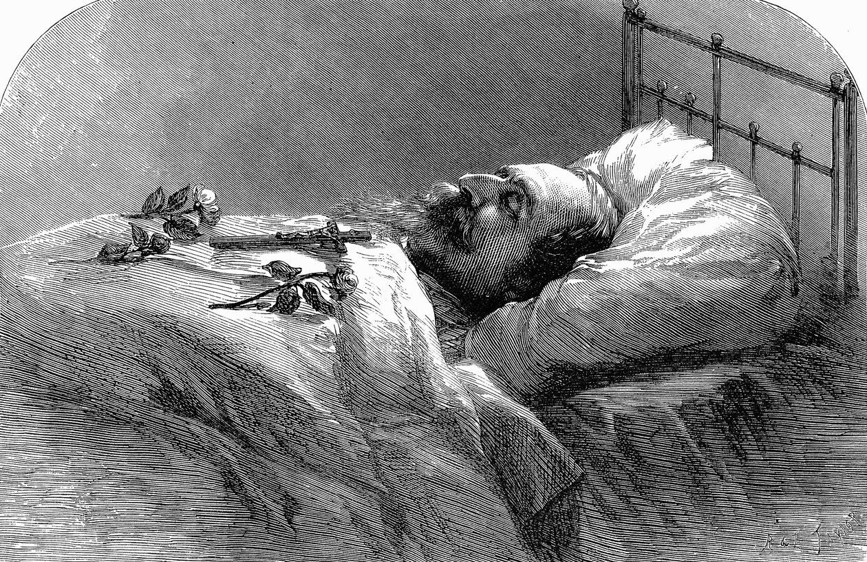 Kejsar Napoleon III av Frankrike på sin dödsbädd, 1873. av Unbekannt