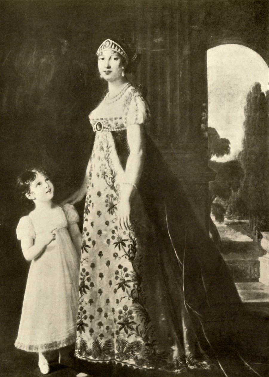 Empire klänning och barnklänning trimmad med Valenciennes spets, 1804, 1937. av Unbekannt
