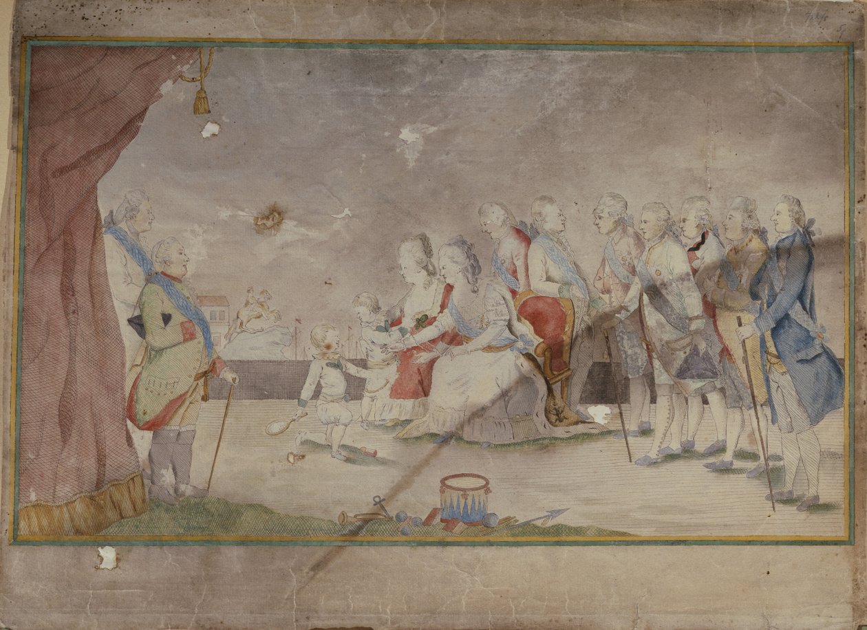Kejsarinnan Katarina II med sin familj och hovmän, slutet av 1780-talet av Unbekannt