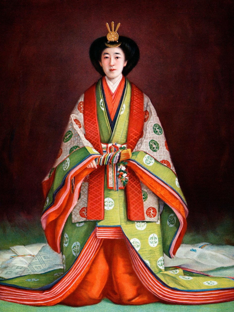 Kejsarinnan Nagako av Japan i sina kröningskläder, c1924 av Unbekannt
